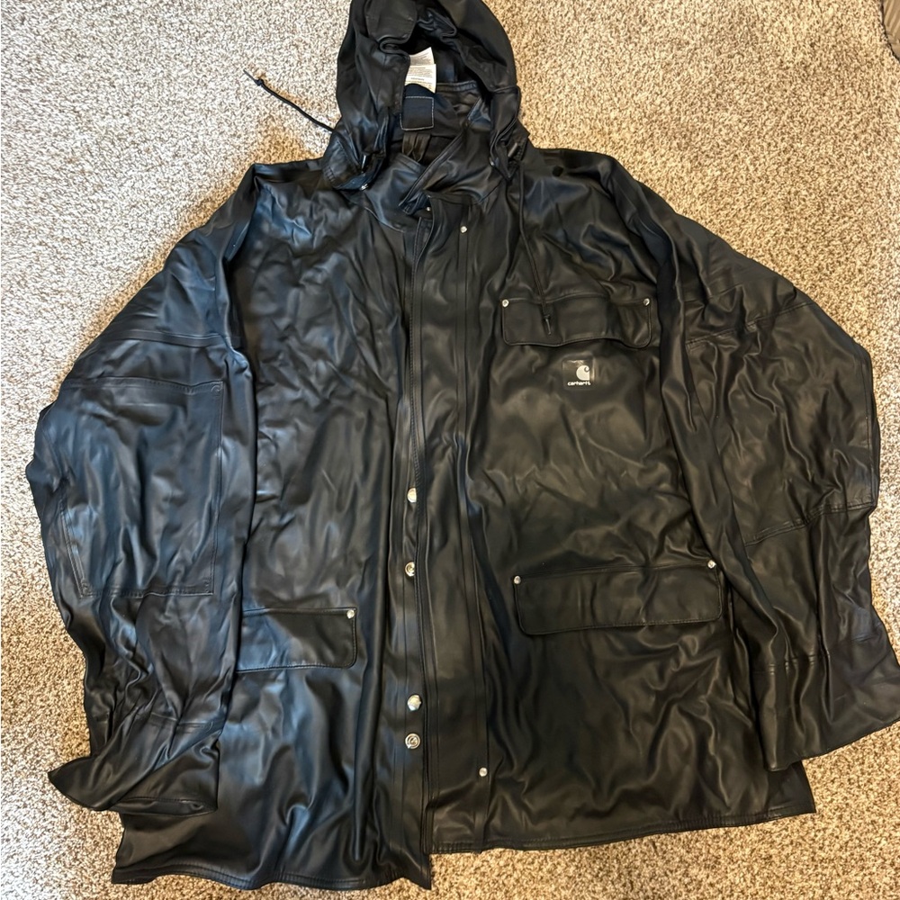 Carhartt Black Hooded Raincoat with Front Pockets